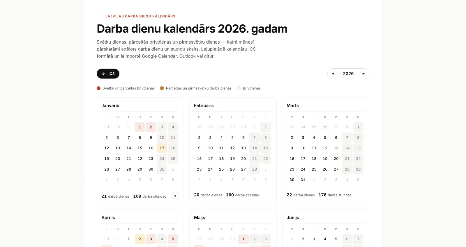 Darba dienu kalendārs