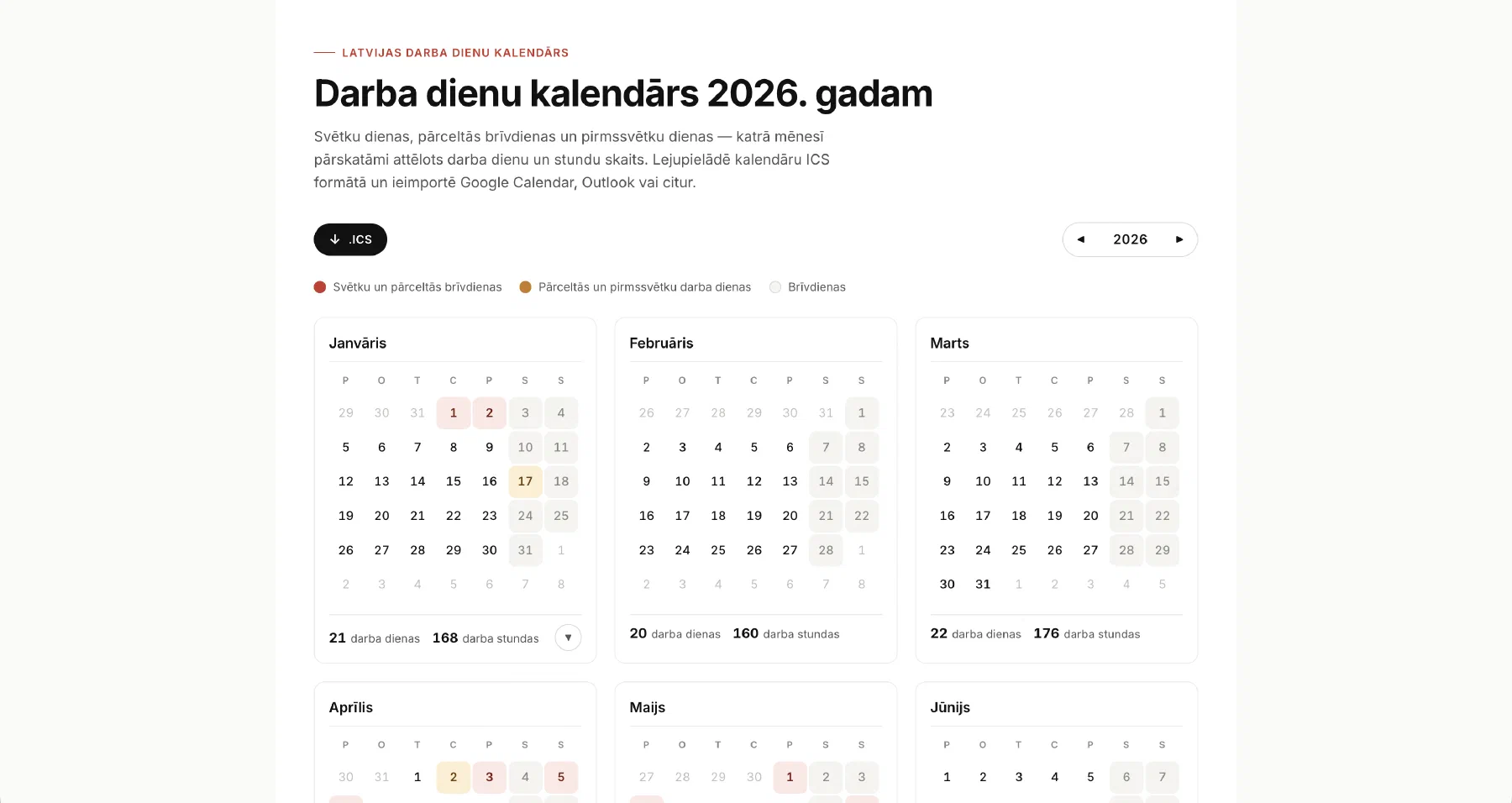 Darba dienu kalendārs — 1