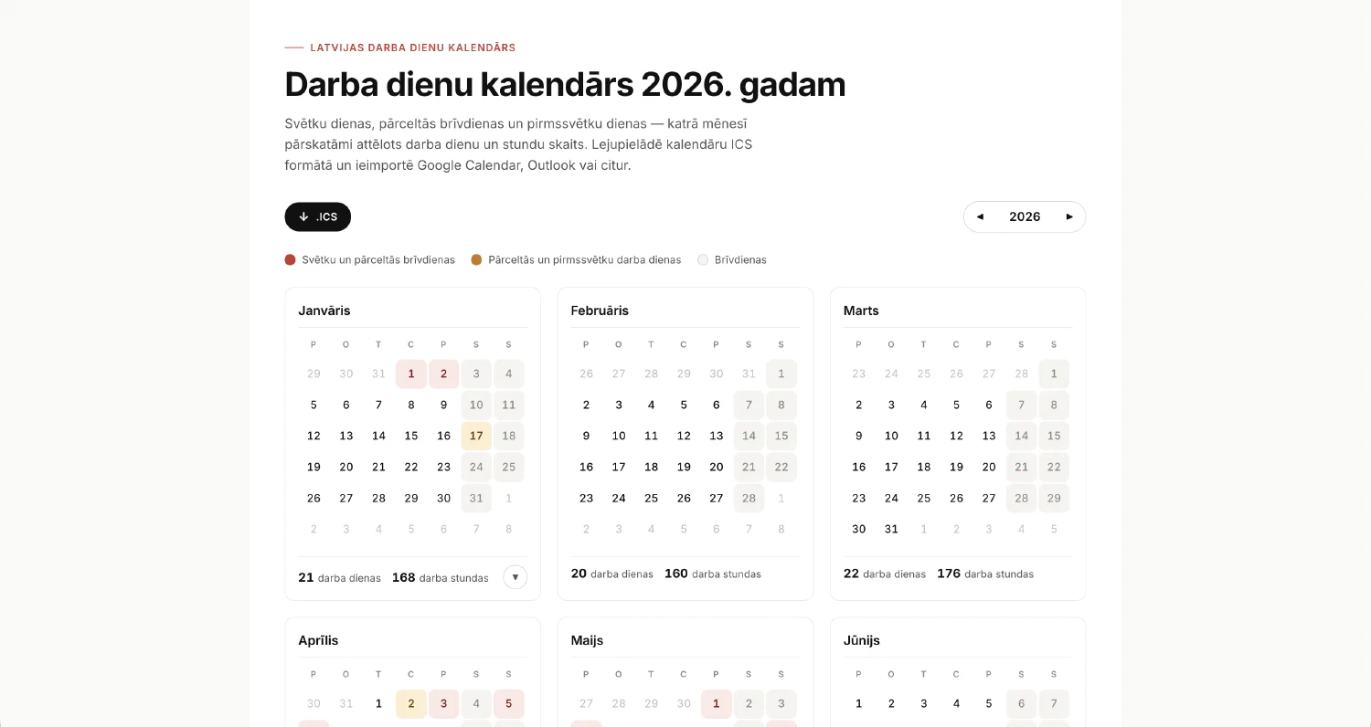 Darba dienu kalendārs