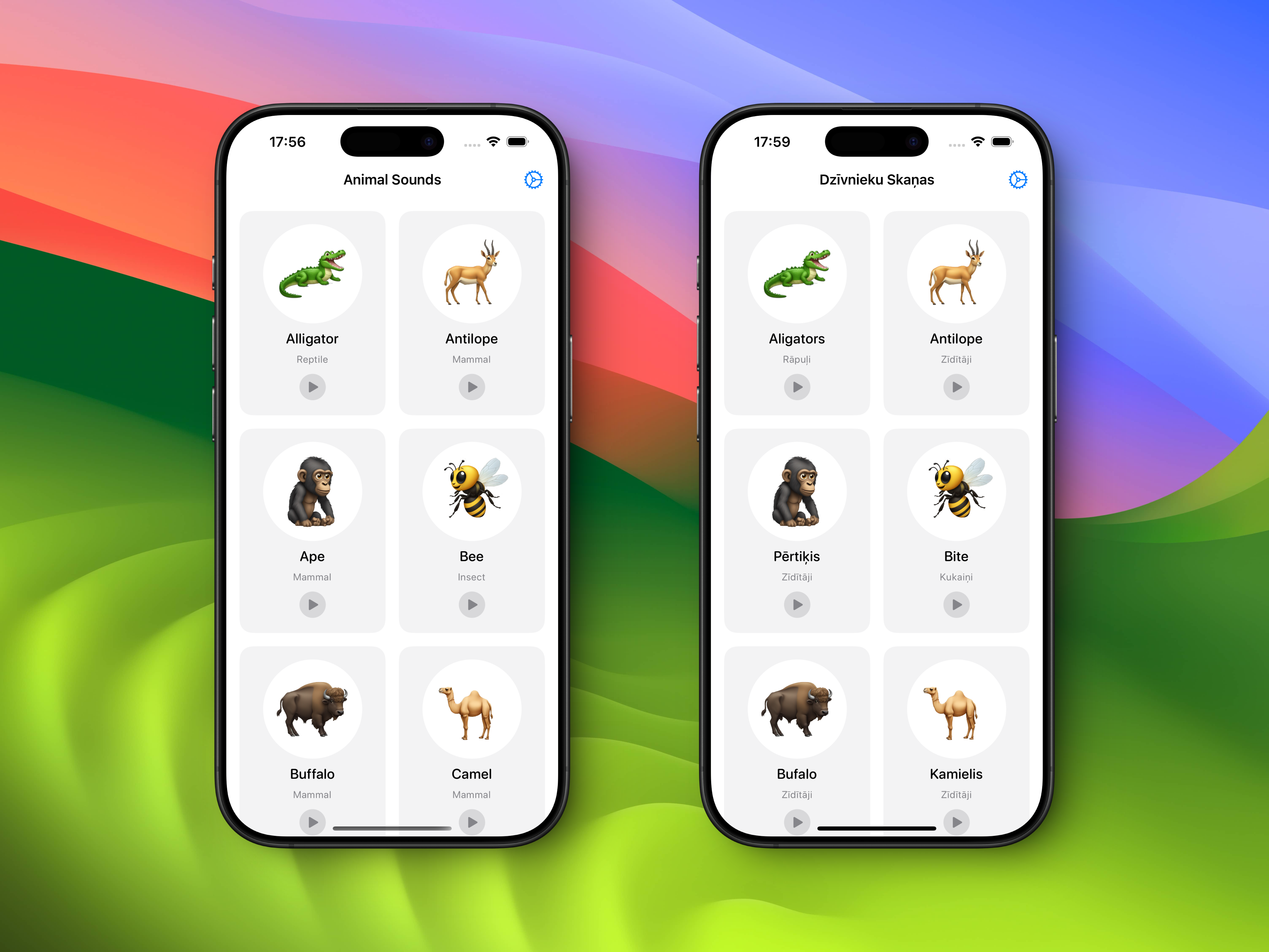Dzīvnieku skaņas iOS lietotne