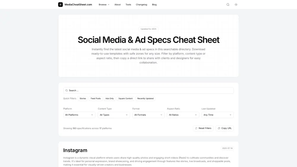 Media Cheat Sheet