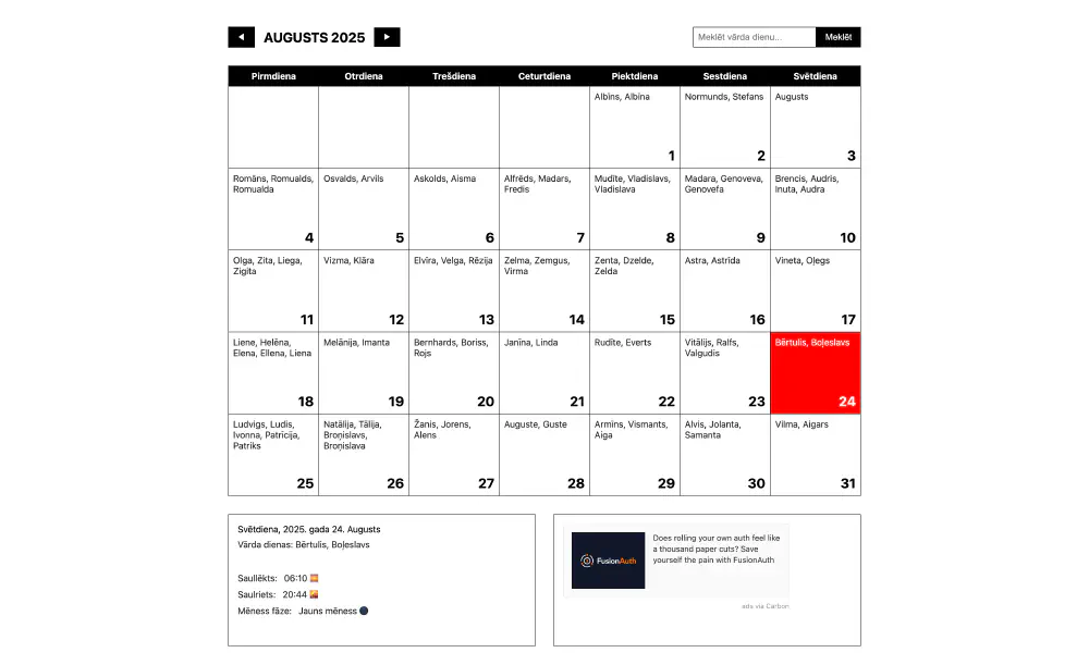 Vārda dienu kalendārs